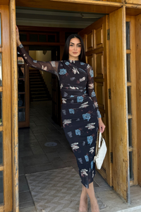 Büzgülü Maxi Tül Elbise 3079 KARIŞIK