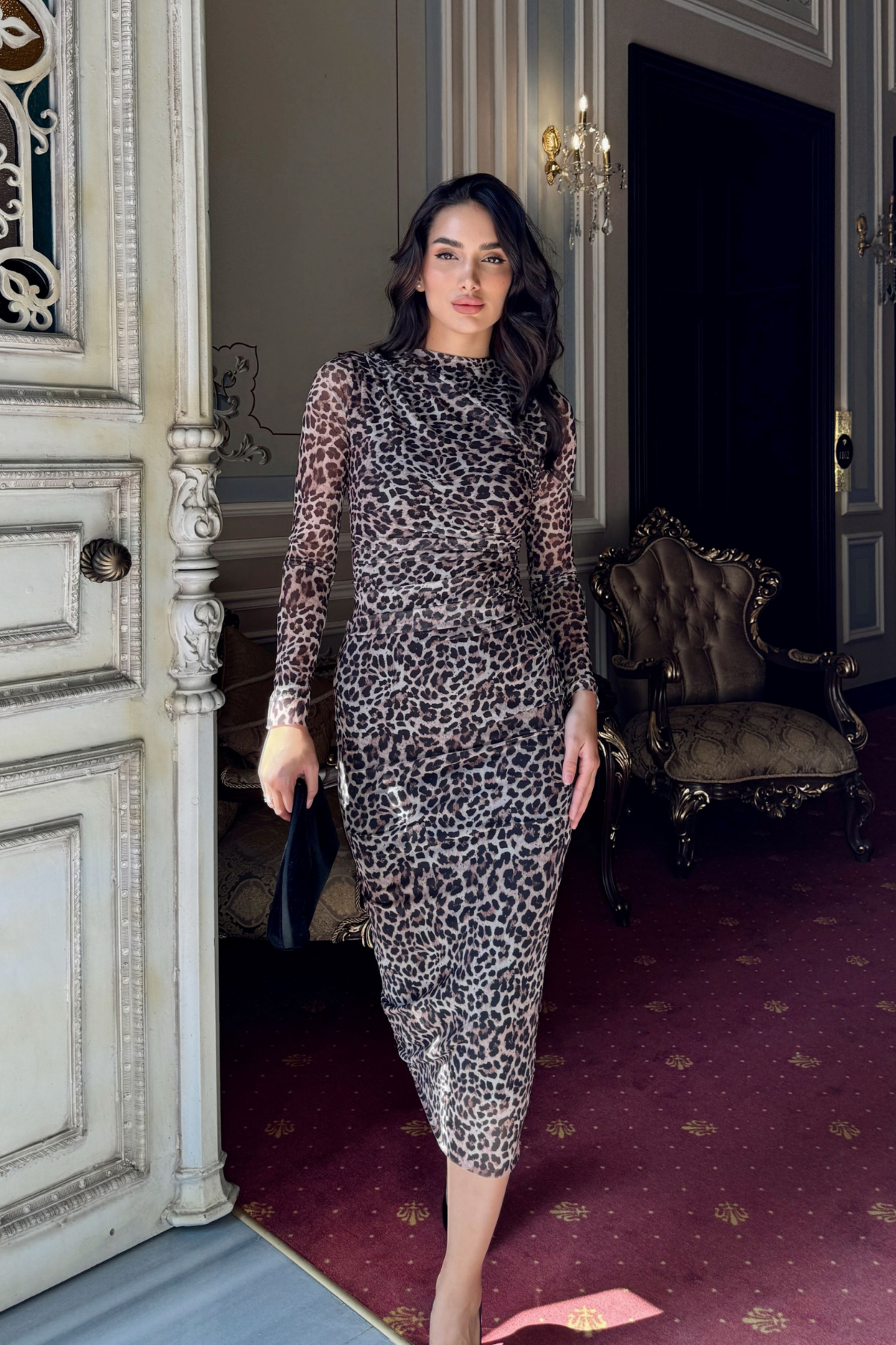 Büzgülü Maxi Tül Elbise 3079 LEOPAR