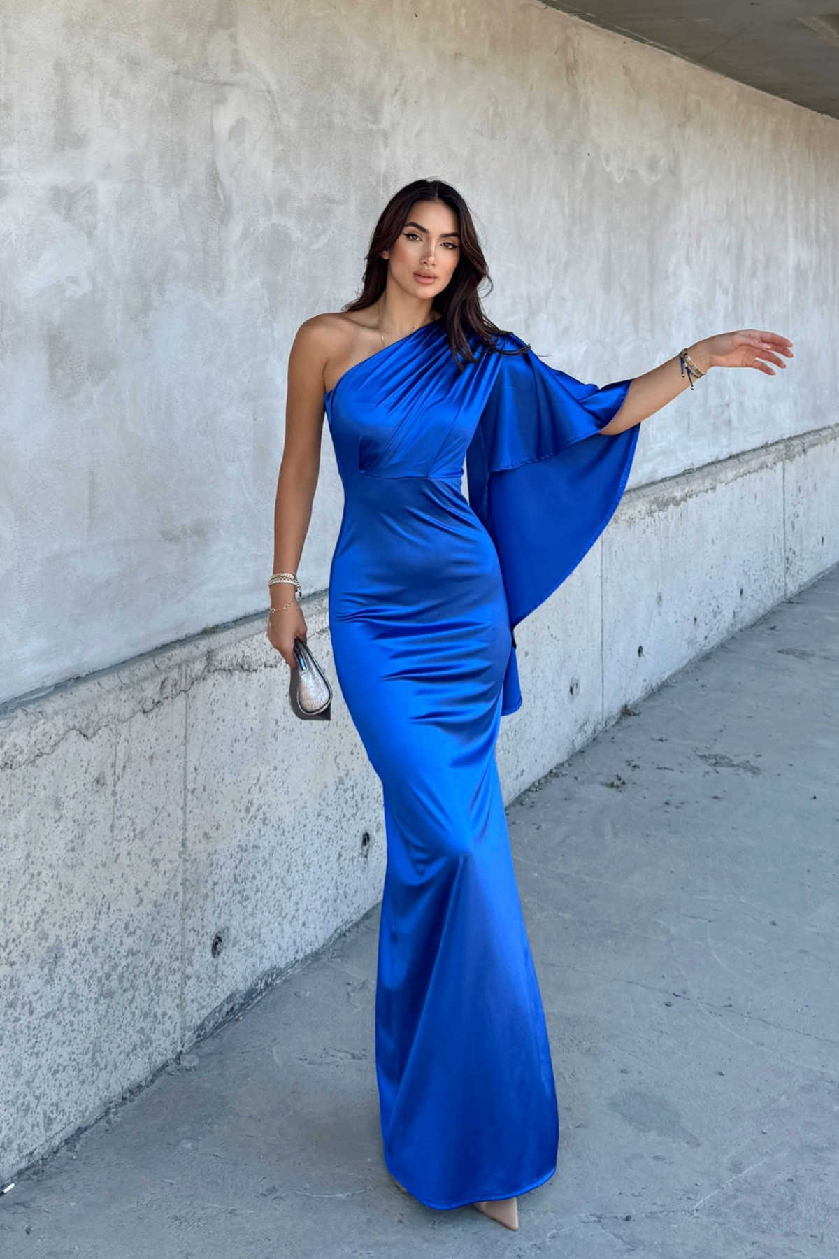 Camelia Tek Kol Saten Abiye 582922 SAKS MAVİSİ