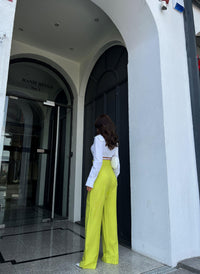 Çırtlı Palazzo Keten Pantolon 20014 FISTIK YEŞİLİ