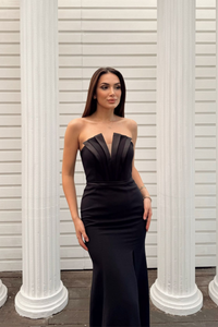 Dafne Straplez Ön Detay Abiye 4688 SİYAH