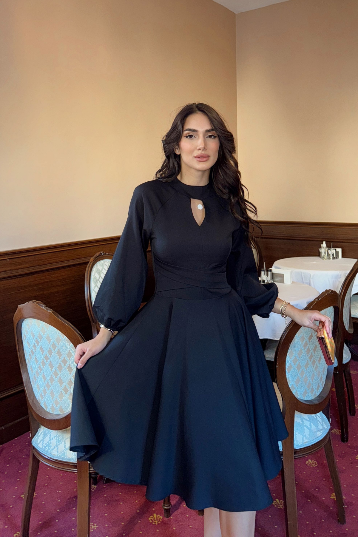 Damla Detay Elbise SİYAH
