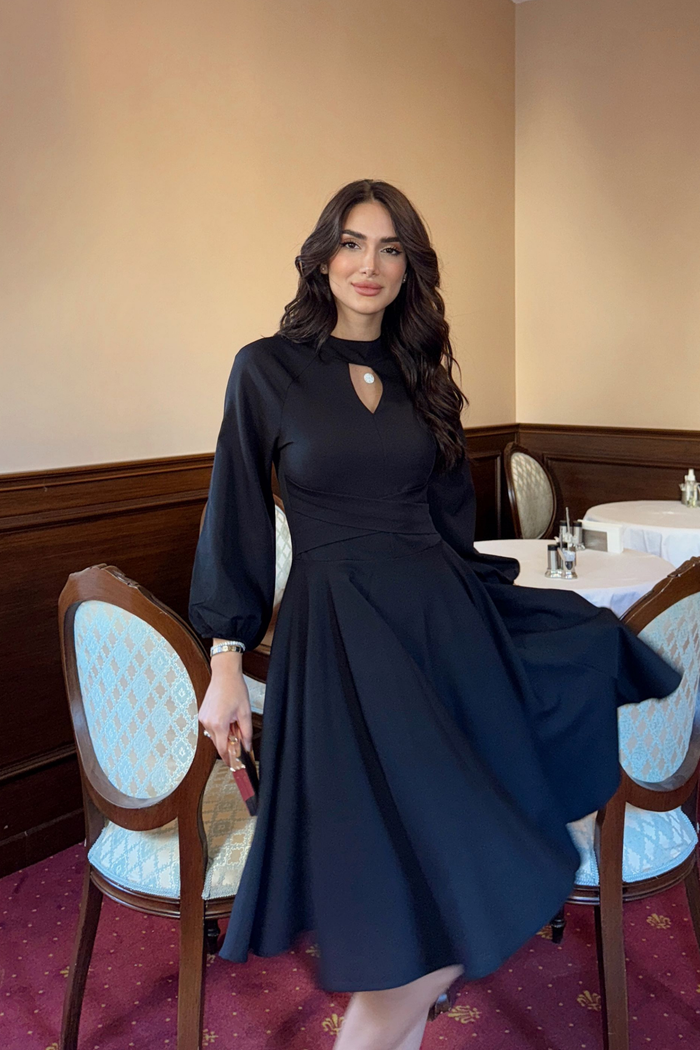 Damla Detay Elbise SİYAH