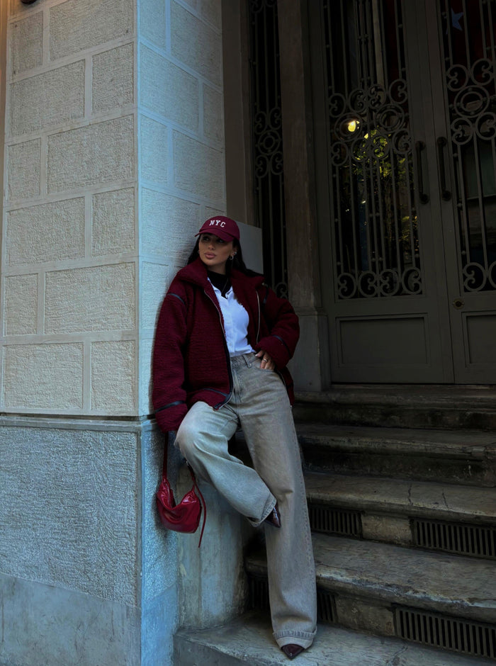 Dean Kürklü Biker Ceket 20037 BORDO