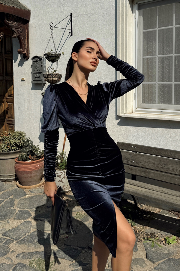 Defy Tasarım Kadife Elbise 582022 ANTRASİT