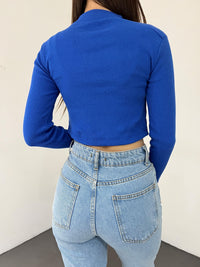 Dik Yaka Kaşkorse Crop 1206 SAKS MAVİSİ
