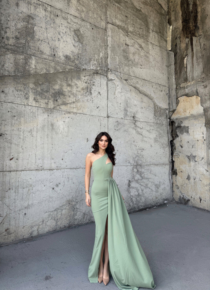 Diva Kuyruklu Yırtmaçlı Abiye 582475 MİNT YEŞİLİ
