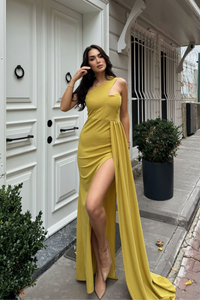 Diva Kuyruklu Yırtmaçlı Abiye 582475 YAĞ YEŞİLİ