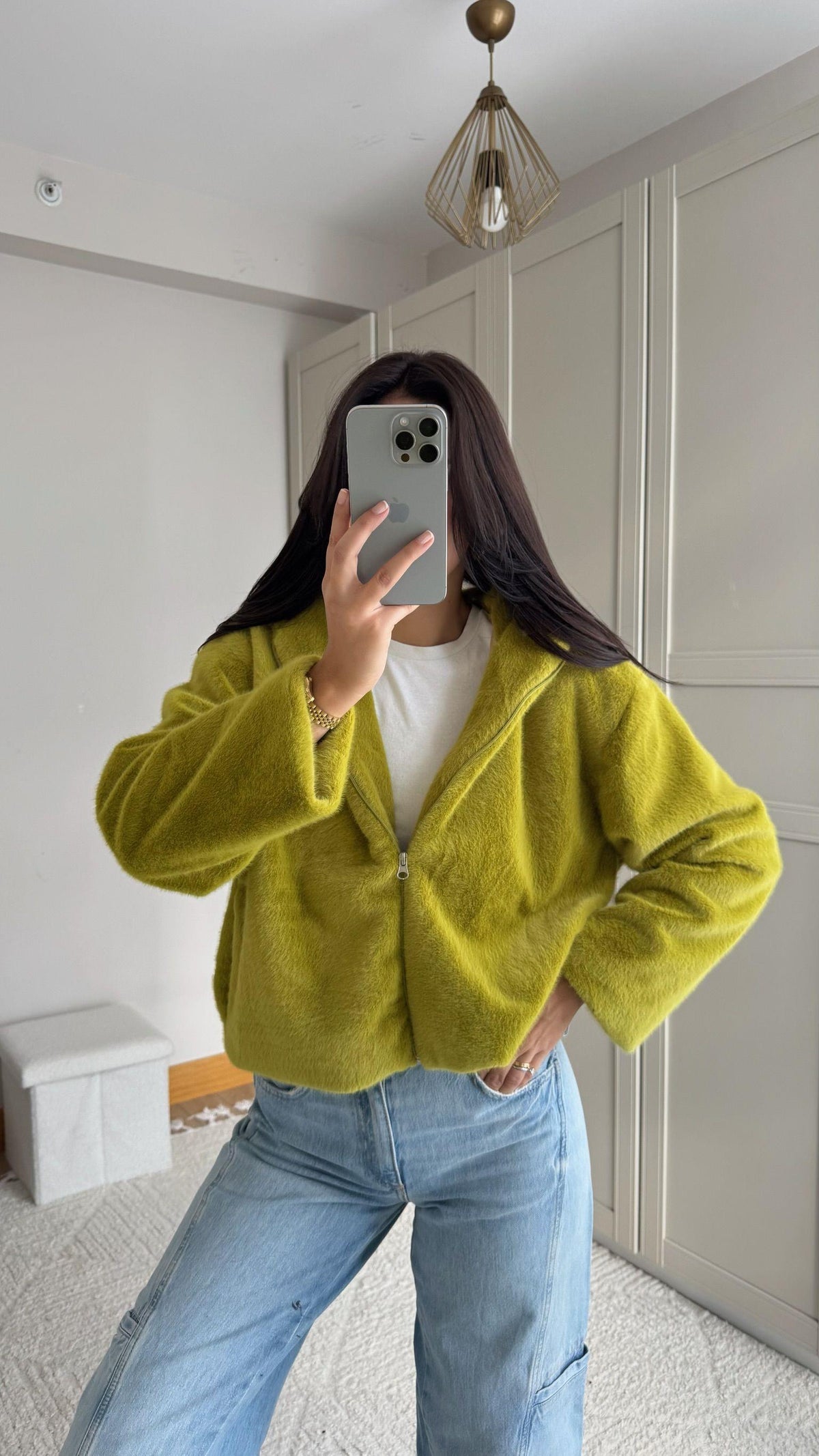 Drake Kapüşonlu Peluş Ceket 1243 YAĞ YEŞİLİ