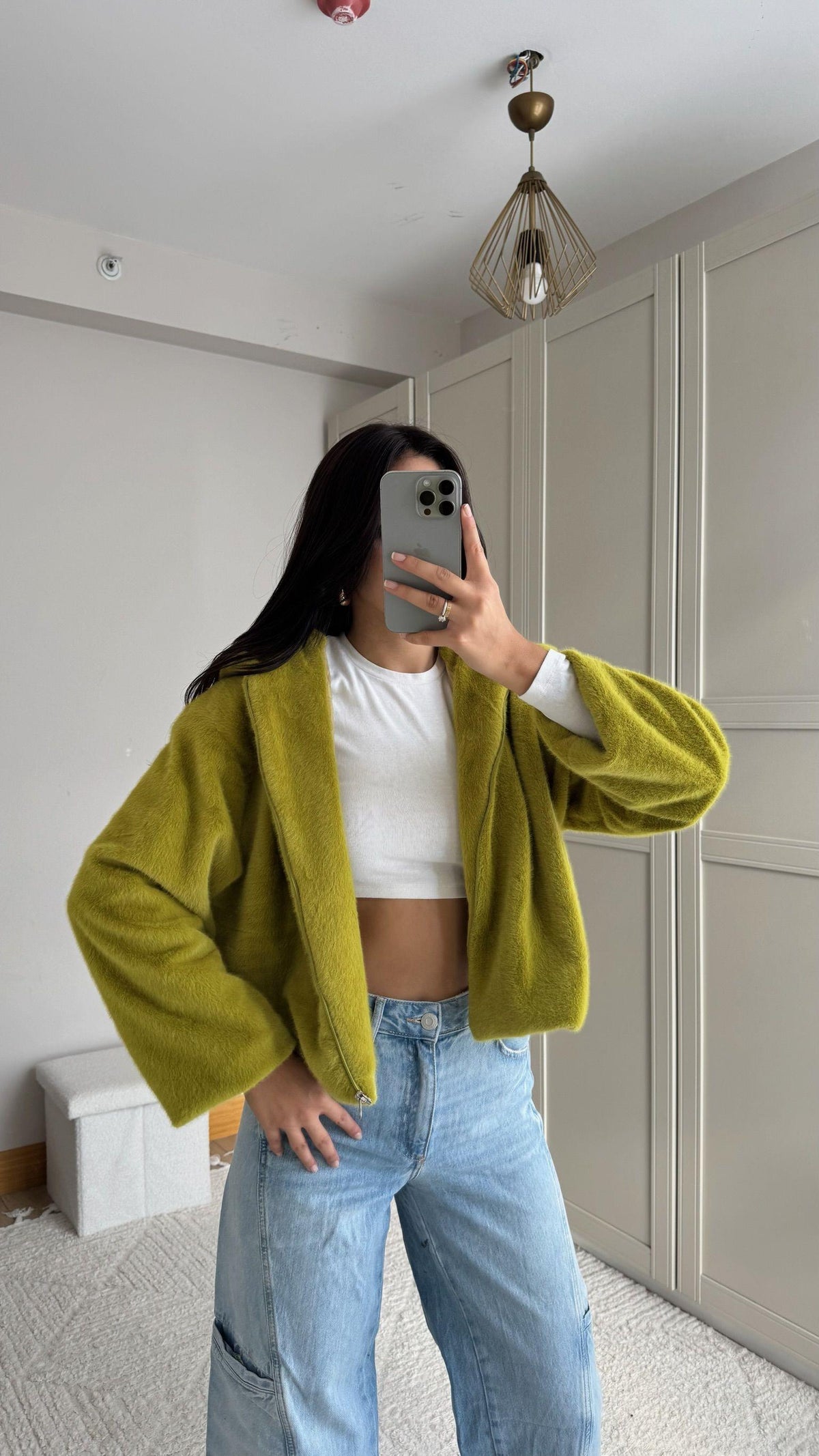 Drake Kapüşonlu Peluş Ceket 1243 YAĞ YEŞİLİ