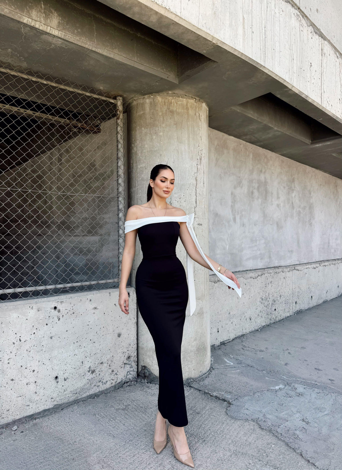 Elina Omuz Fiyonklu Elbise 582938 SİYAH