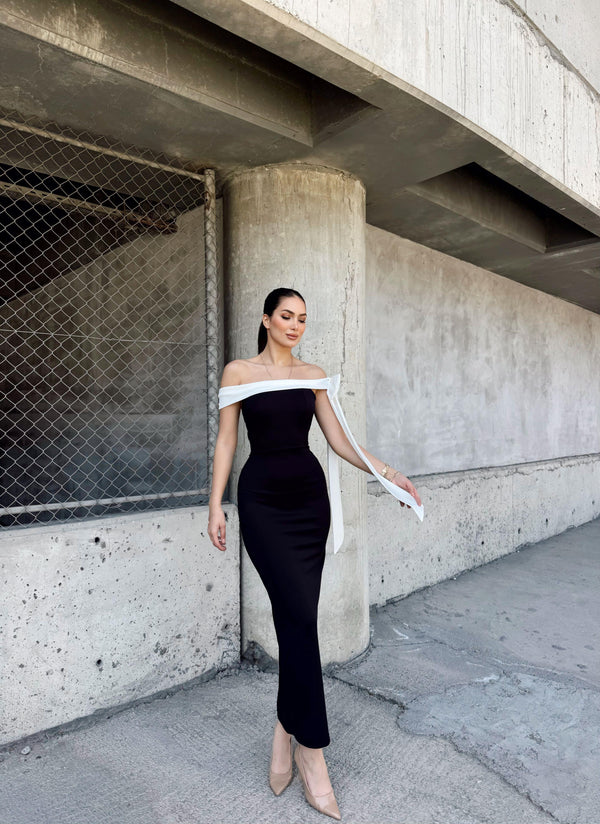 Elina Omuz Fiyonklu Elbise 582938 SİYAH
