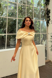Elisa Kayık Yaka Taş Detay Abiye 1035 SARI