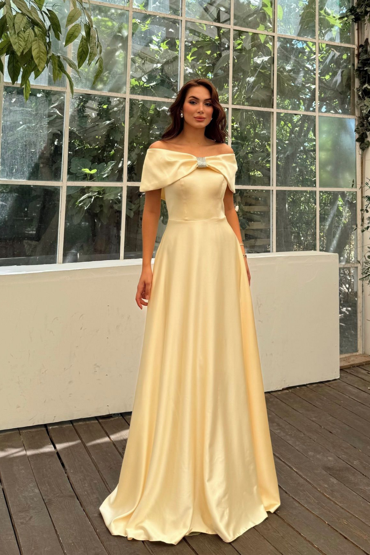 Elisa Kayık Yaka Taş Detay Abiye 1035 SARI