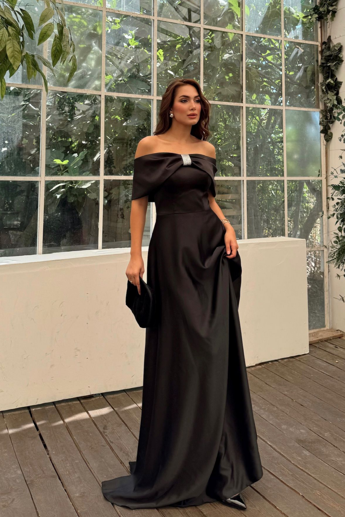 Elisa Kayık Yaka Taş Detay Abiye 1035 SİYAH