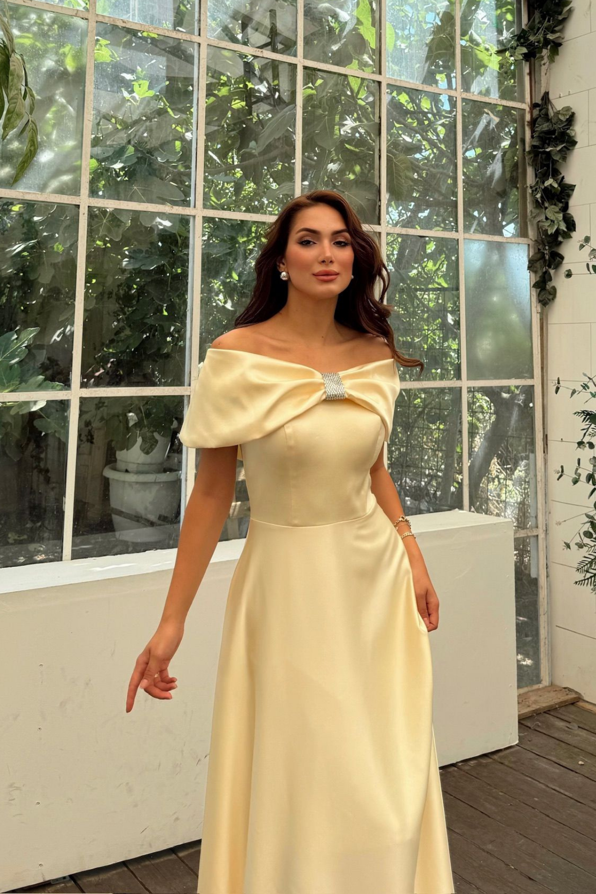 Elisa Kayık Yaka Taş Detay Abiye 1035 SARI