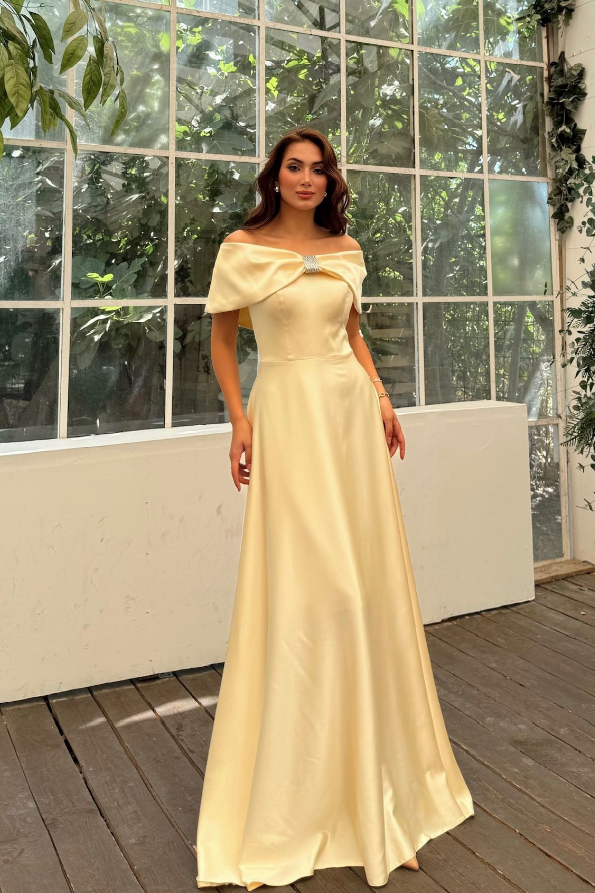 Elisa Kayık Yaka Taş Detay Abiye 1035 SARI