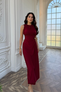 Esla Toka Detay Midi Elbise 5053 BORDO
