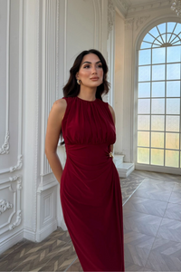 Esla Toka Detay Midi Elbise 5053 BORDO