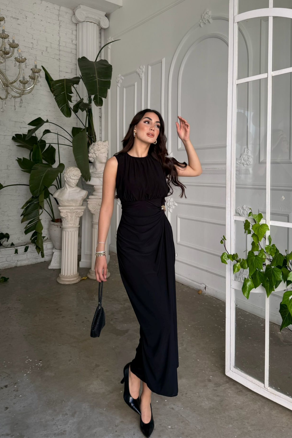 Esla Toka Detay Midi Elbise 5053 SİYAH