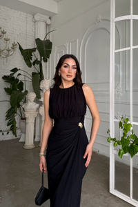 Esla Toka Detay Midi Elbise 5053 SİYAH