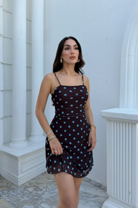 Feris Puantiye Detay İp Askılı Mini Elbise 3051 MAVİ