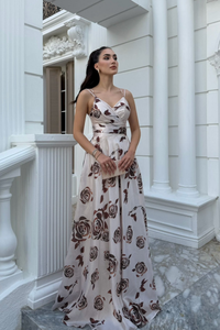 Feza Desenli Askı Detay Abiye 1093 KAHVERENGİ