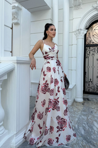 Feza Desenli Askı Detay Abiye 1093 BEYAZ