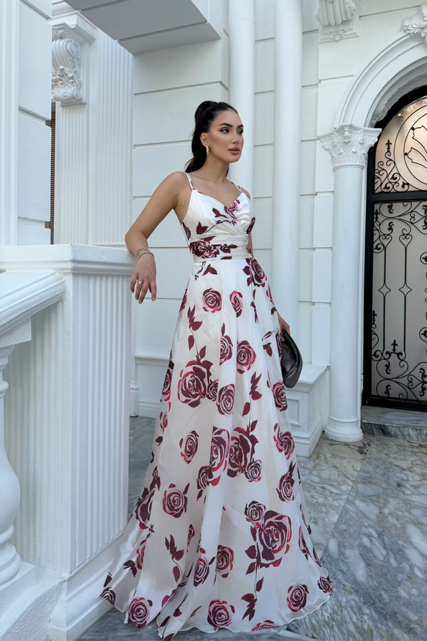 Feza Desenli Askı Detay Abiye 1093 BEYAZ
