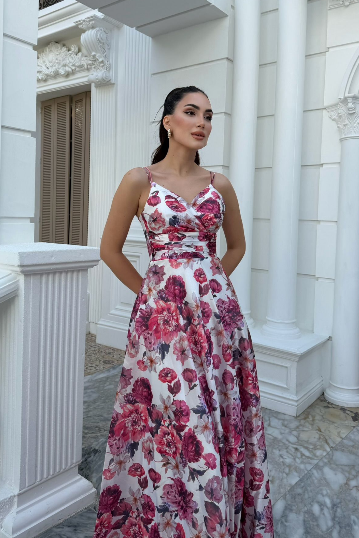 Feza Desenli Askı Detay Abiye 1093 BEYAZ PEMBE