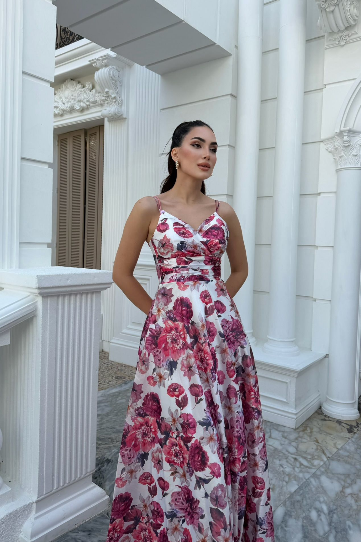 Feza Desenli Askı Detay Abiye 1093 BEYAZ PEMBE