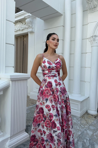 Feza Desenli Askı Detay Abiye 1093 BEYAZ PEMBE