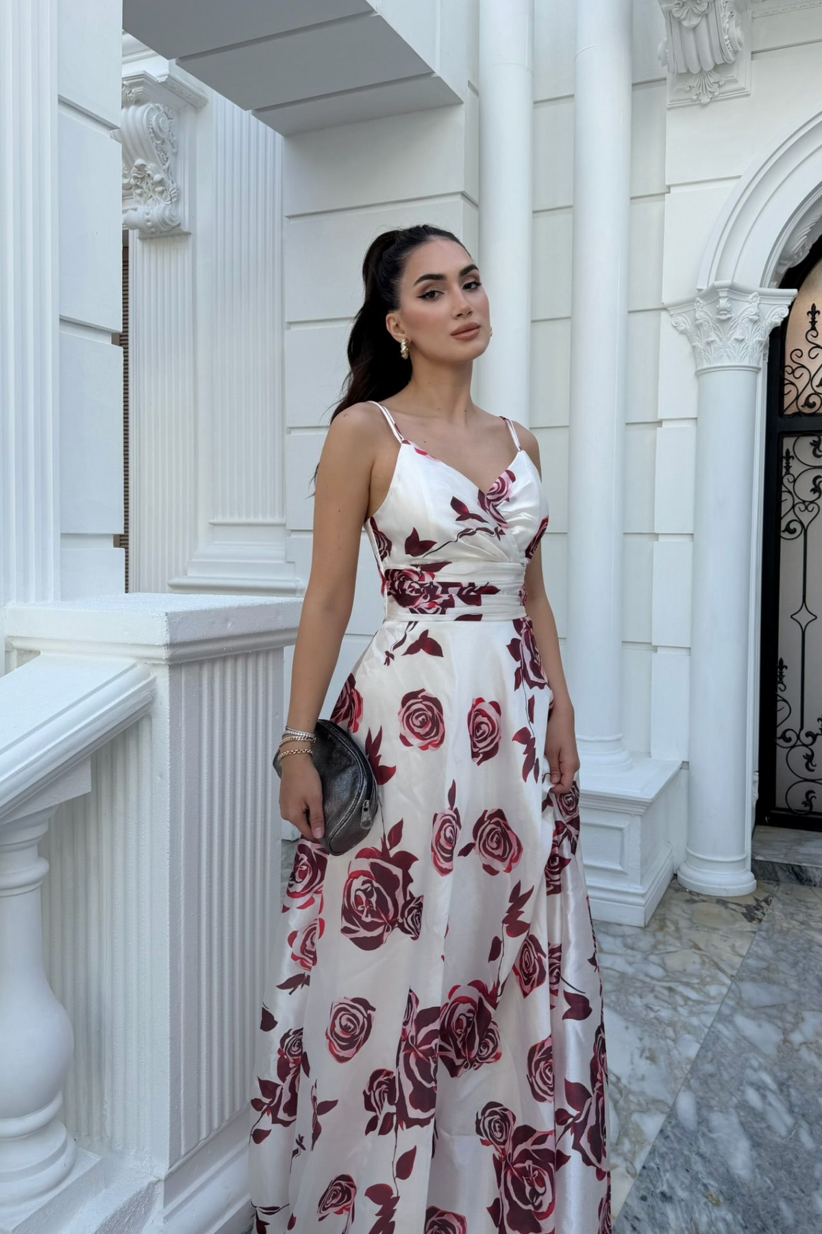Feza Desenli Askı Detay Abiye 1093 BEYAZ