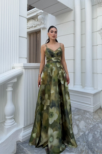 Feza Desenli Askı Detay Abiye 1093 YEŞİL