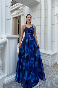 Feza Desenli Askı Detay Abiye 1093 SAKS MAVİSİ