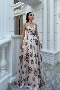 Feza Desenli Askı Detay Abiye 1093 KAHVERENGİ