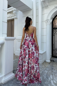 Feza Desenli Askı Detay Abiye 1093 BEYAZ PEMBE