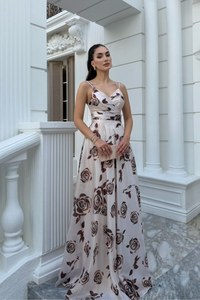 Feza Desenli Askı Detay Abiye 1093 KAHVERENGİ
