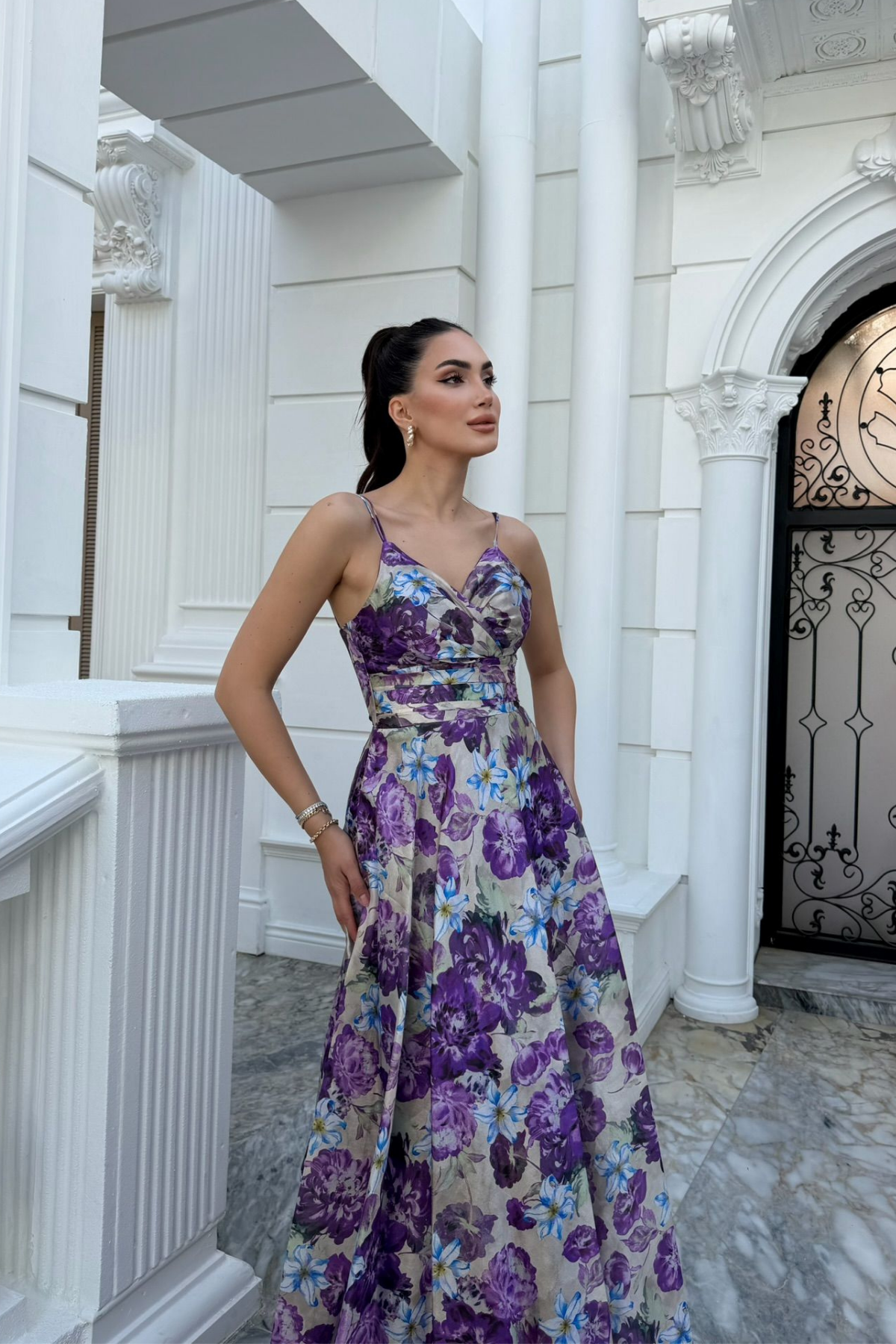 Feza Desenli Askı Detay Abiye 1093 LİLA