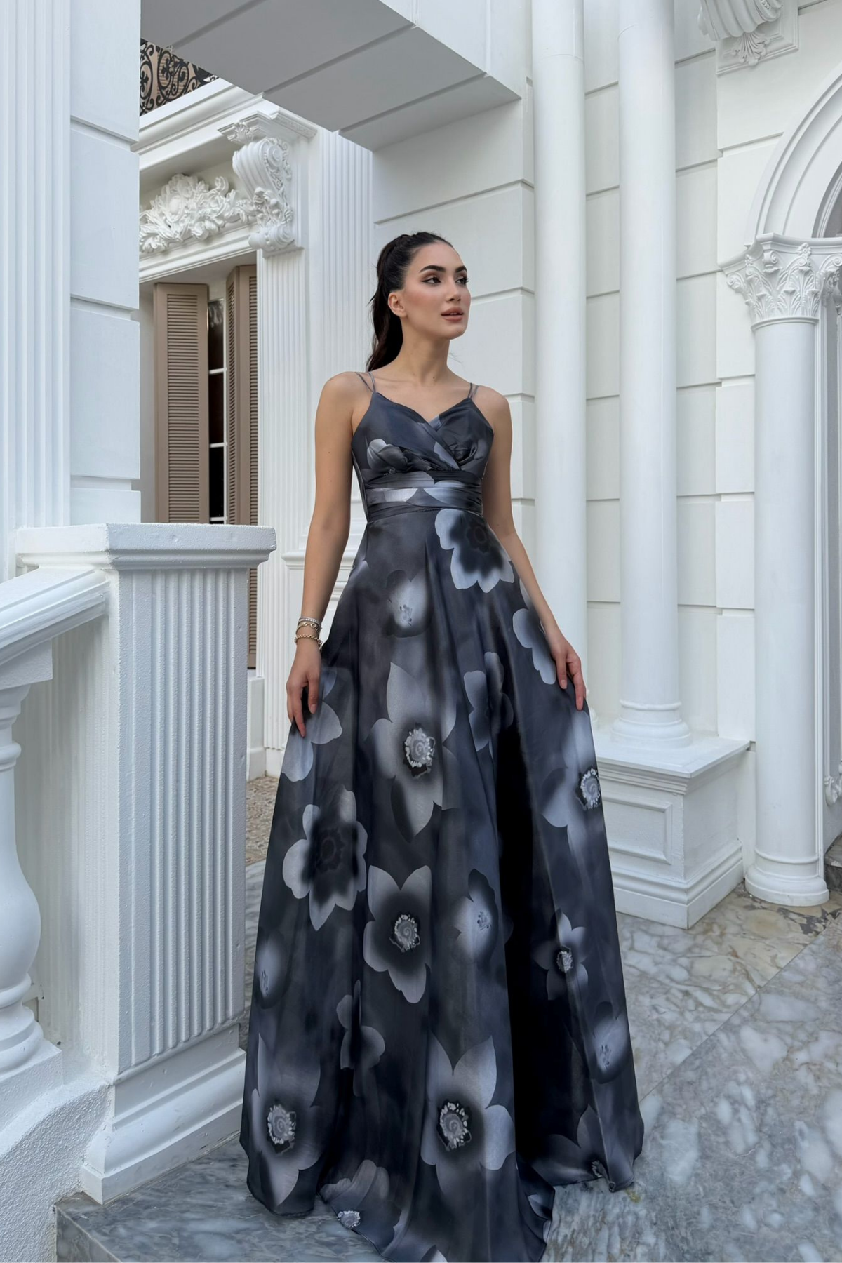 Feza Desenli Askı Detay Abiye 1093 FÜME