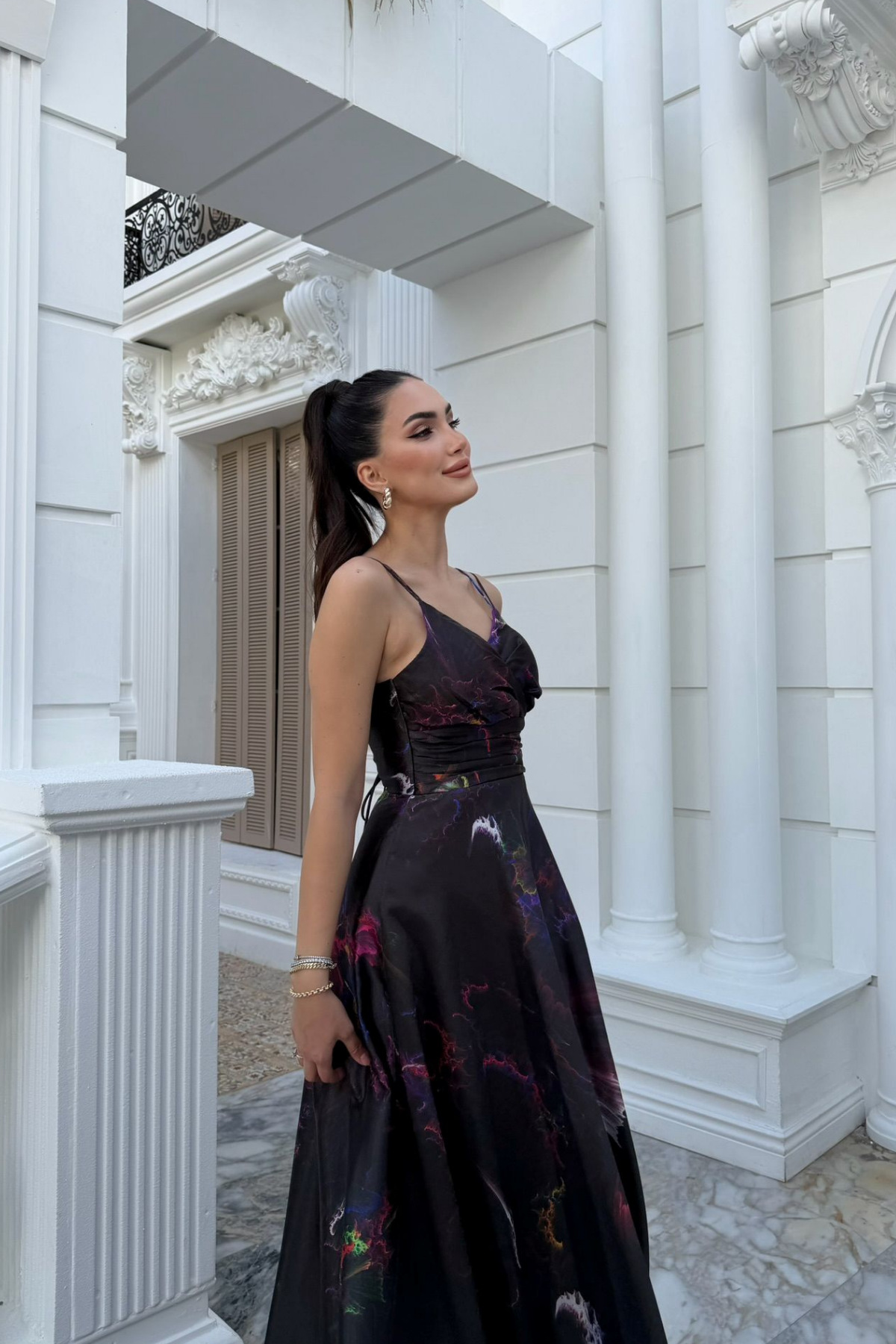 Feza Desenli Askı Detay Abiye 1093 SİYAH