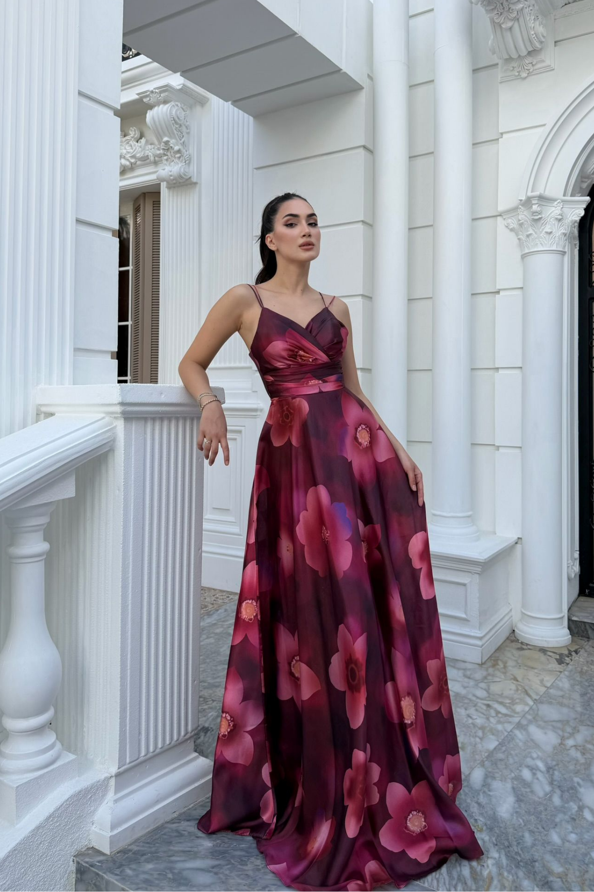 Feza Desenli Askı Detay Abiye 1093 PEMBE