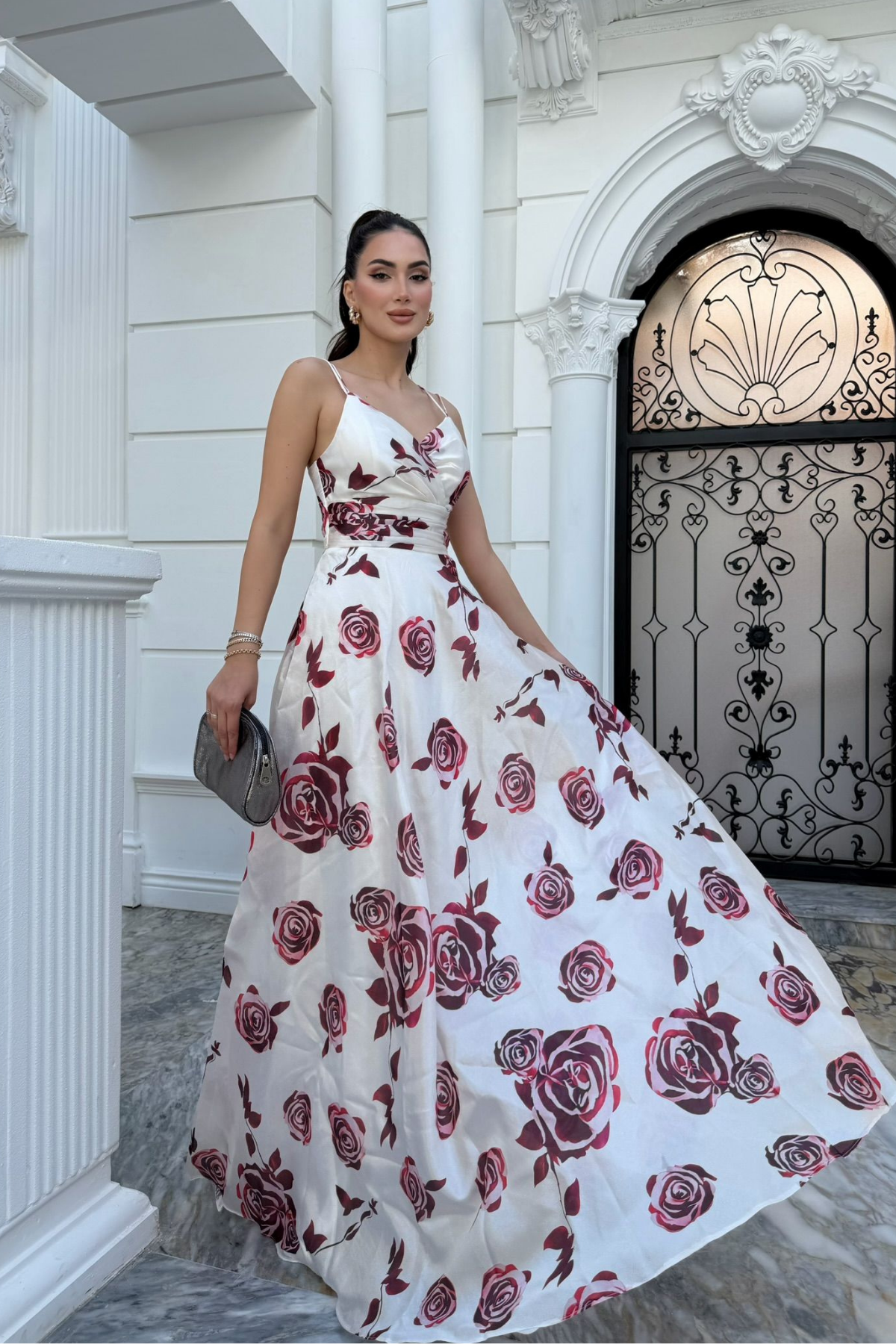 Feza Desenli Askı Detay Abiye 1093 BEYAZ