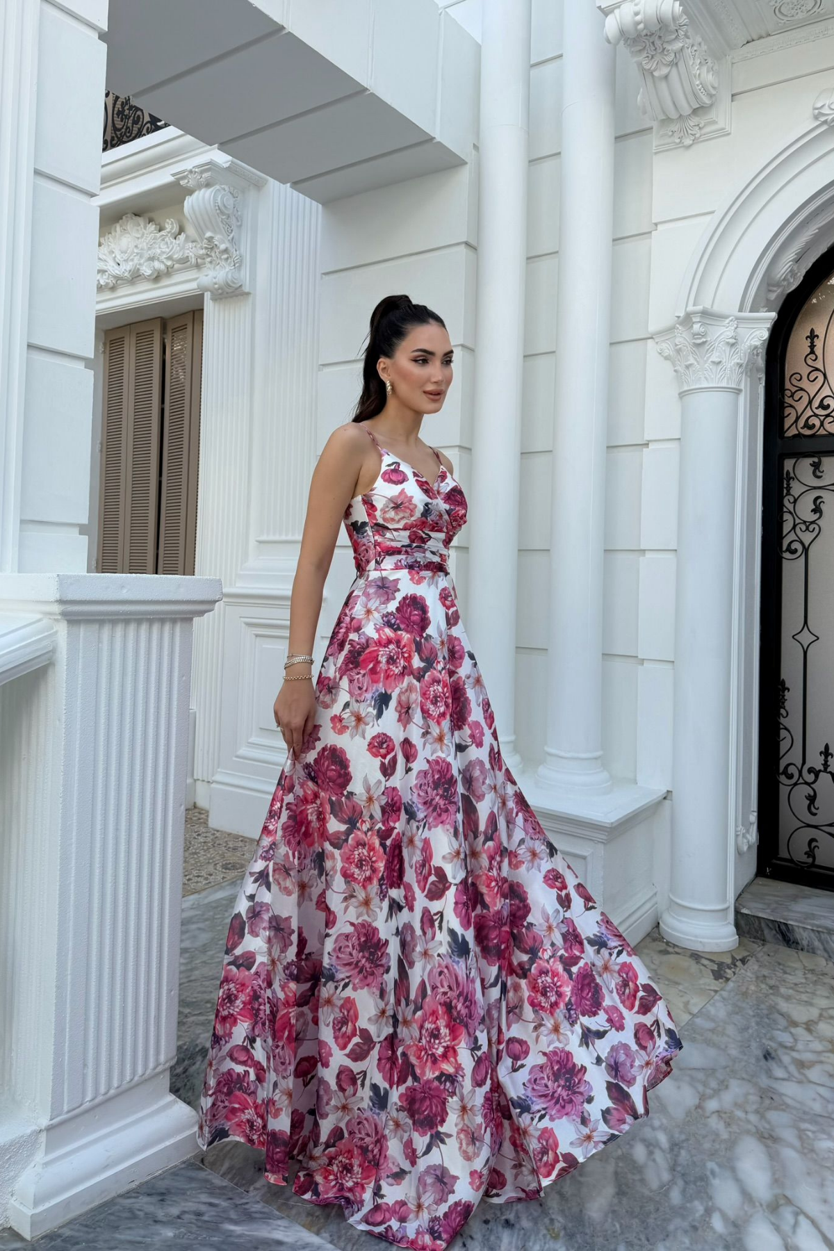 Feza Desenli Askı Detay Abiye 1093 BEYAZ PEMBE
