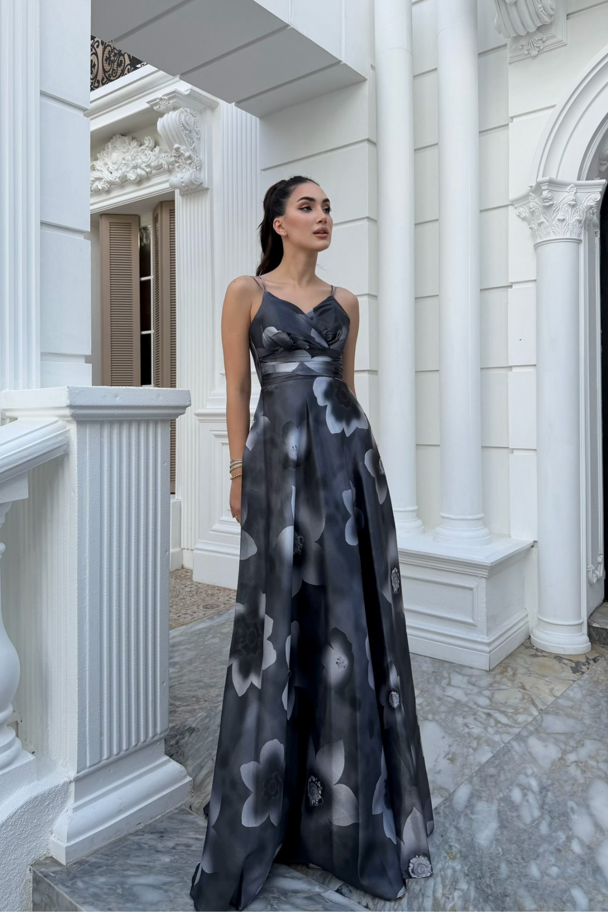 Feza Desenli Askı Detay Abiye 1093 FÜME