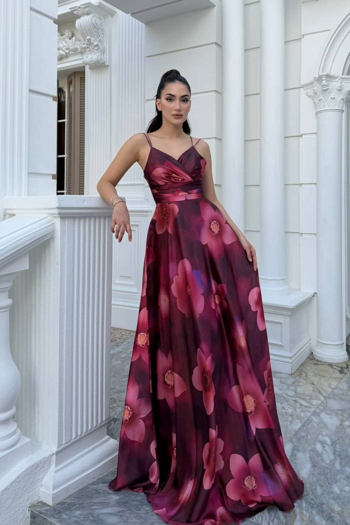 Feza Desenli Askı Detay Abiye 1093 PEMBE