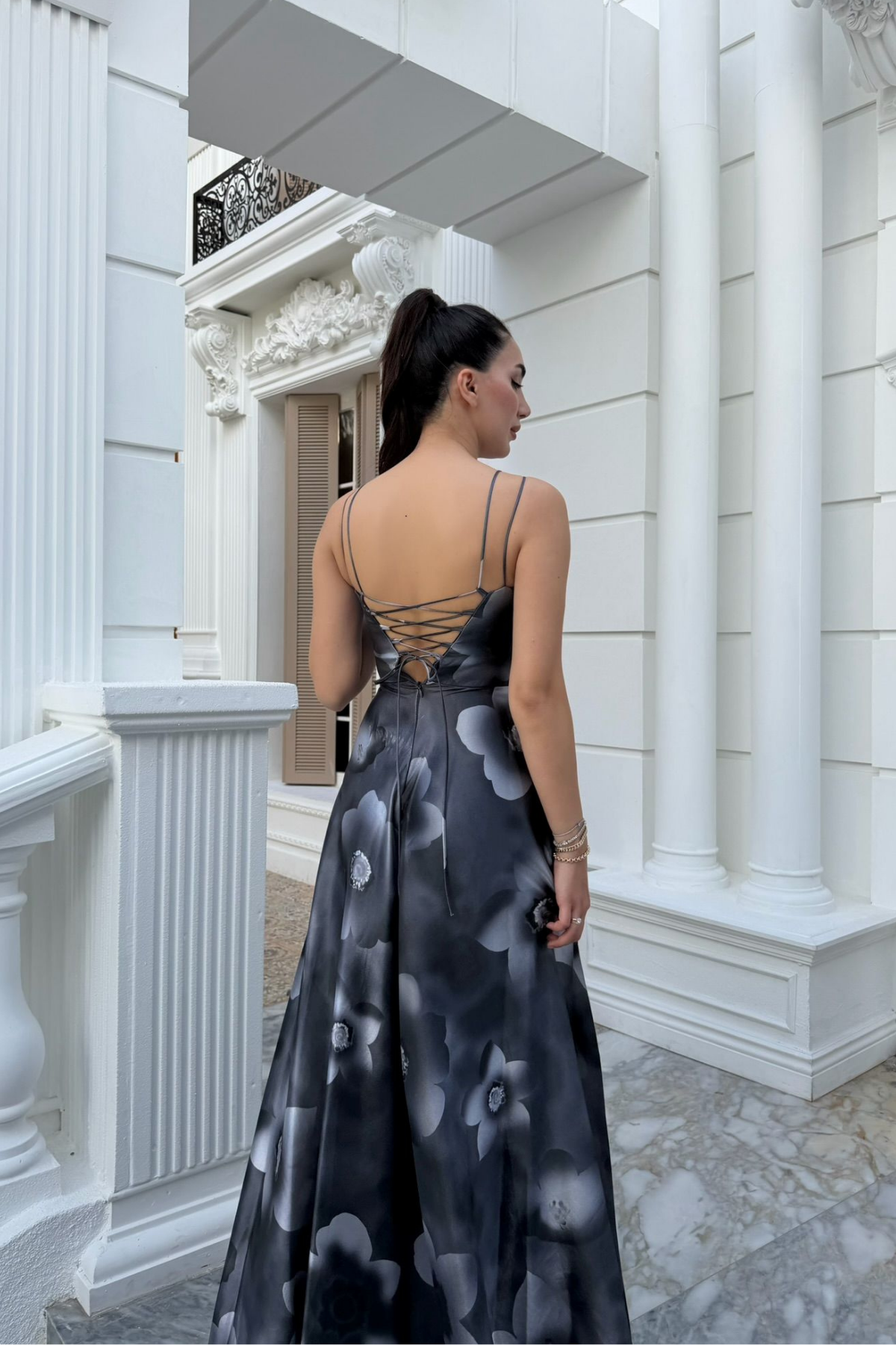 Feza Desenli Askı Detay Abiye 1093 FÜME