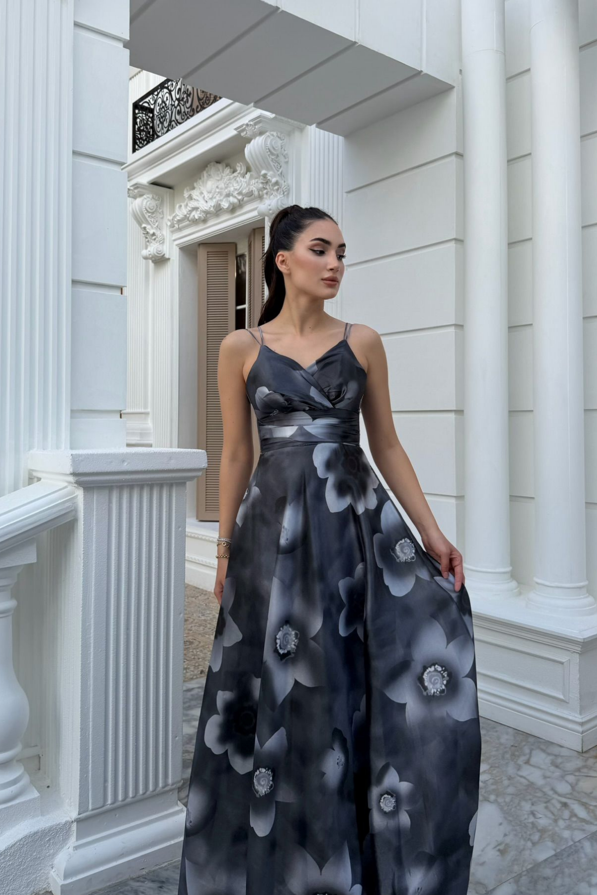 Feza Desenli Askı Detay Abiye 1093 FÜME