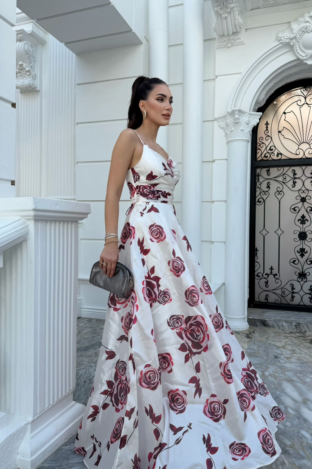 Feza Desenli Askı Detay Abiye 1093 BEYAZ