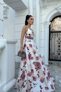 Feza Desenli Askı Detay Abiye 1093 BEYAZ